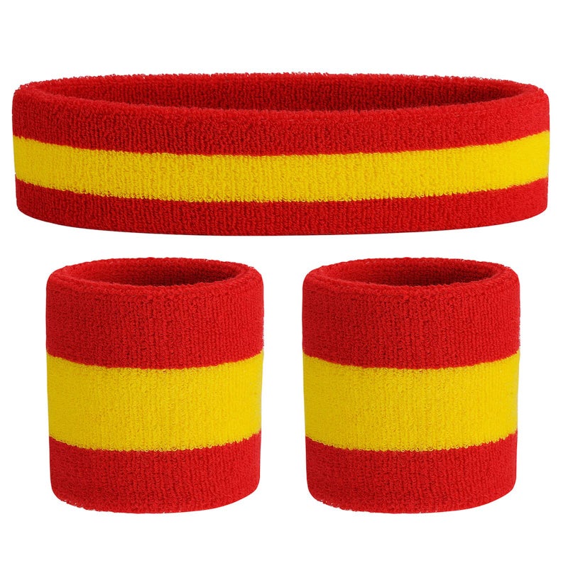 ONUPGO Sweatband Set Sports Headband Wrist Striped Sweatbands Terry Cloth Wristband Athletic Exercise Basketball Wrist Sweatband and Headbands Moisture Wicking Sweat Absorbing Head Band - Image 1